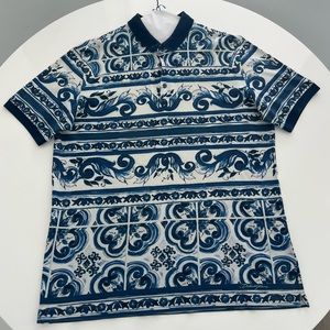 Dolce & Gabbana Majolica Short Sleeve Polo Shirt Men’s 52 / L